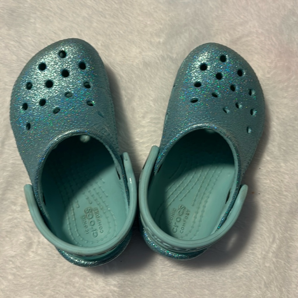 Light blue glitter crocs